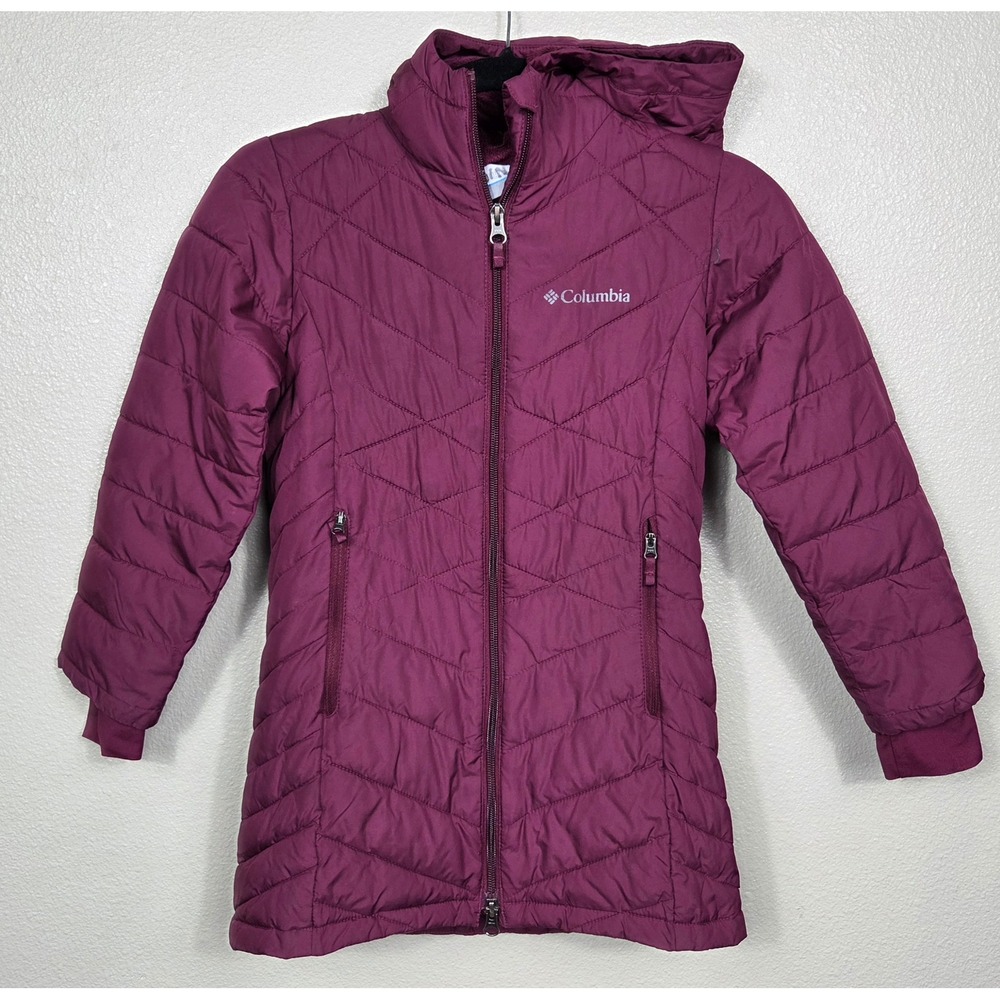 Columbia Girls Heavenly Long Omni-Heat Jacket S 7/8 Burgundy Hooded Coat